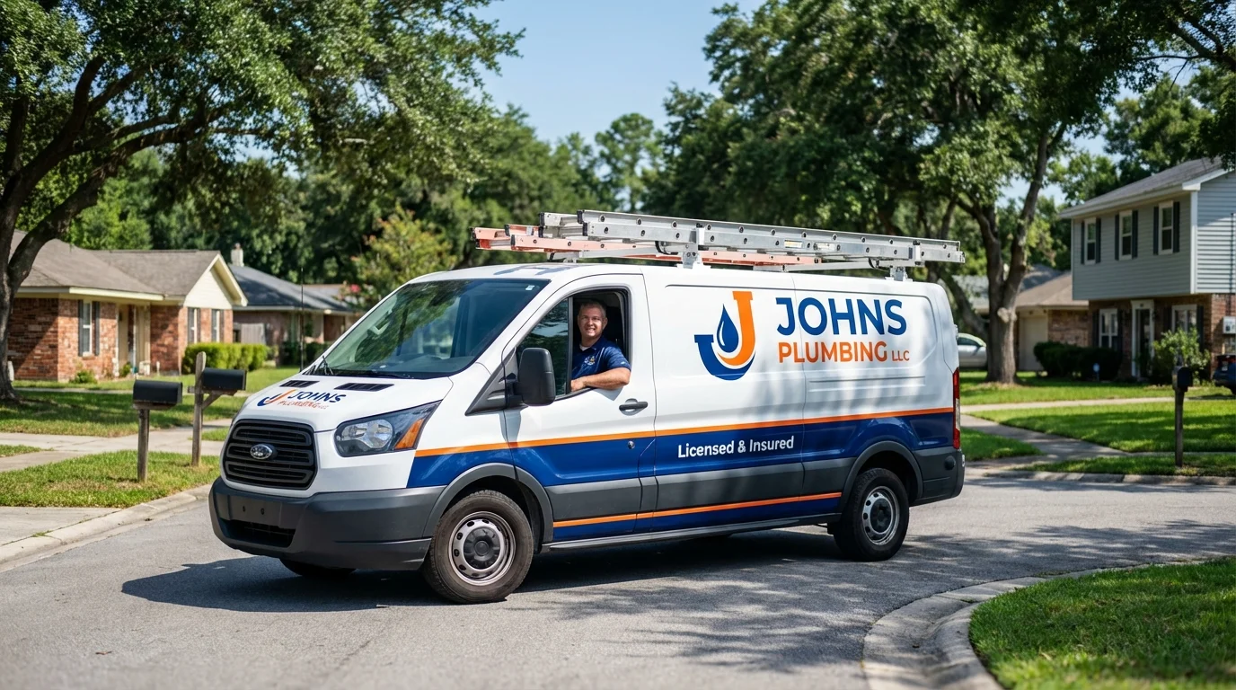 Johns Plumbing LLC service van in Bellingham, MA