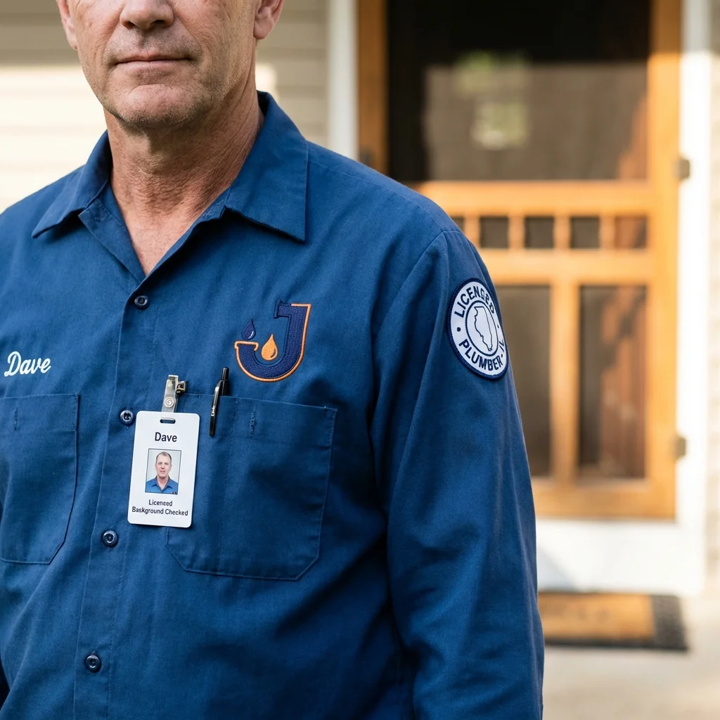 Licensed plumber showing ID badge in Bellingham, MA