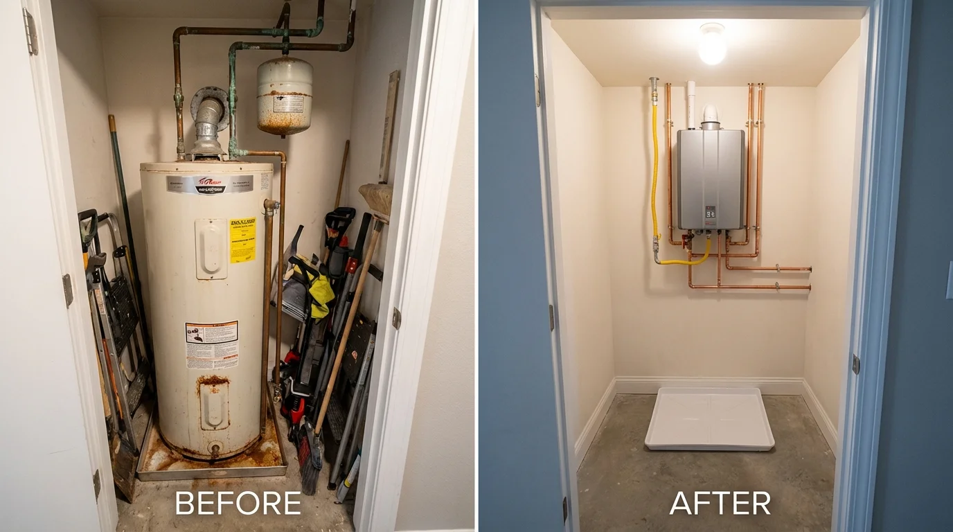 Tank water heater versus wall-mounted tankless unit comparison for Bellingham, MA homeowners
